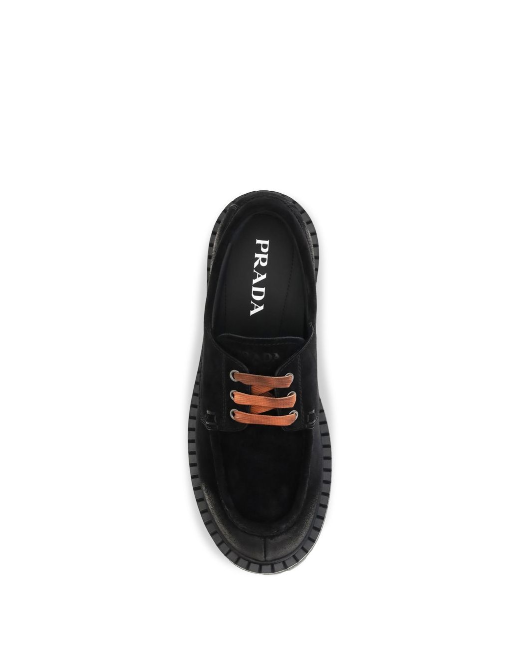 Prada Black Loafers Suede Lace-Up Upper: Shoes for men