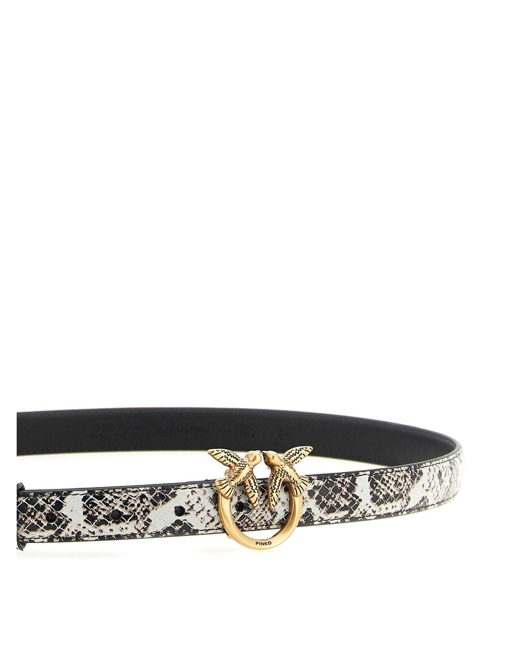 Pinko White Python Print Leather Belt