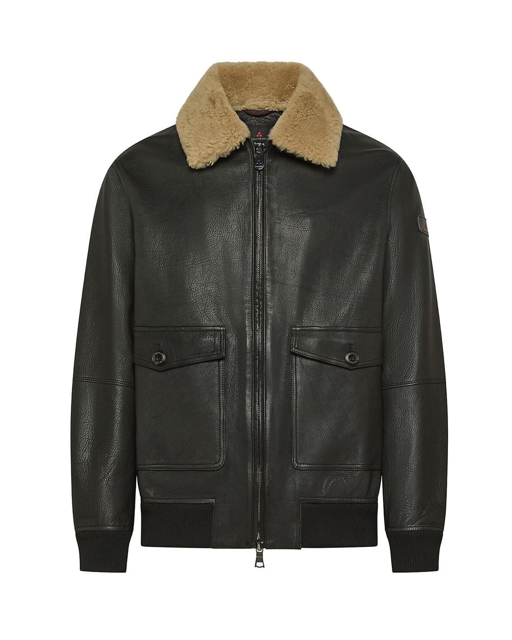 Peuterey Green Shearling Collar Leather Jacket for men