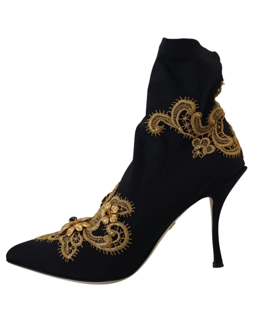 Dolce & Gabbana Black Dolce & Gabbana-Embroidered Crystal Ankle Boot