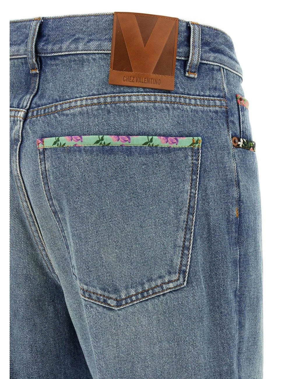 Valentino Garavani Blue Floral-Trimmed Denim Jeans