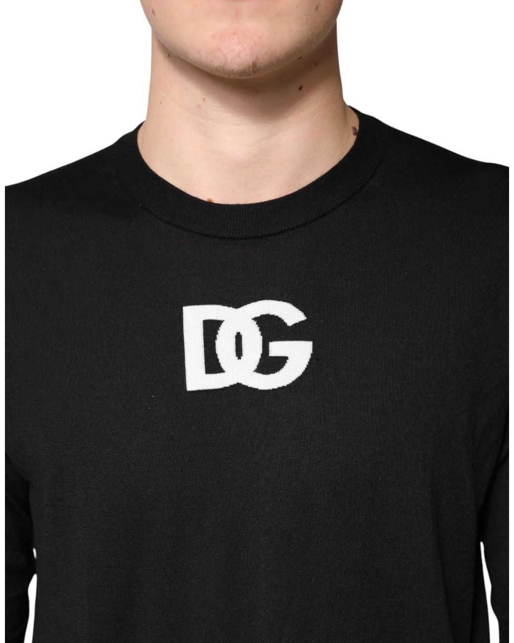 Dolce & Gabbana Black Wool Dg Crew Neck Pullover Sweater Pl+Wv Clothing for men