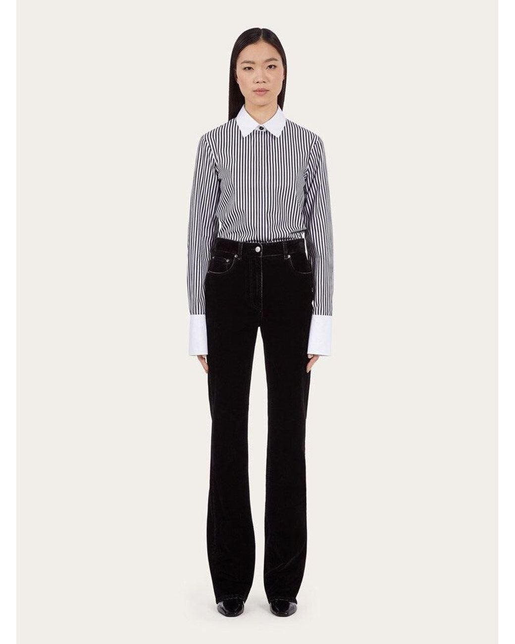 Ferragamo Black Flared Cotton Trousers