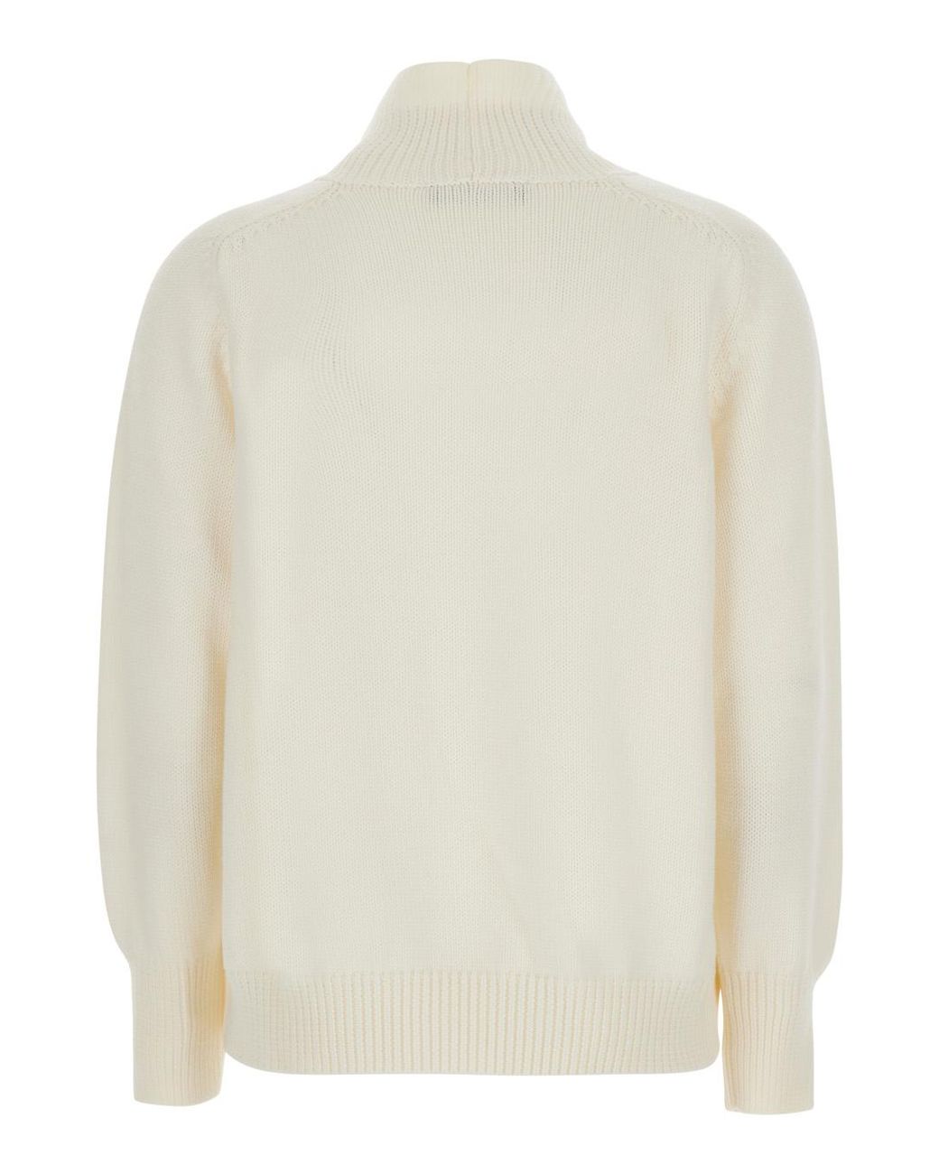Fabiana Filippi White Sweater Ribbed Virgin Wool With High Collar Top