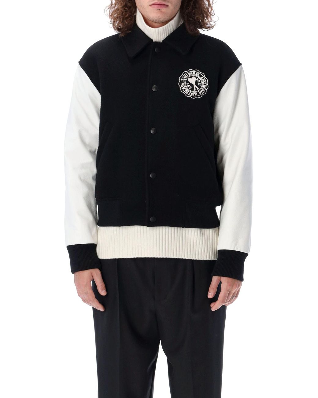 Ami Paris Varsity Jacket in Black for Men | Lyst