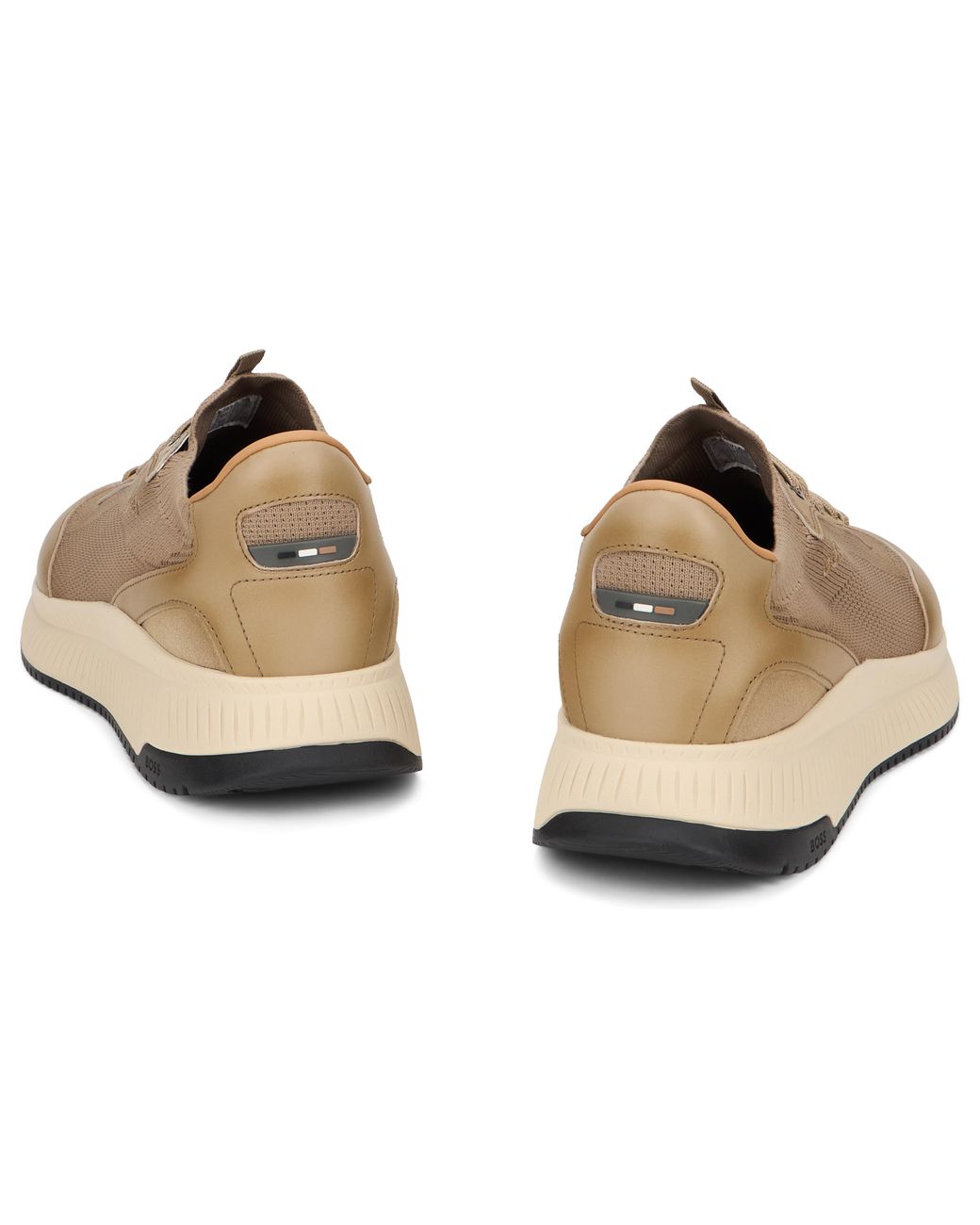 Boss Brown Sneakers Mesh Upper Cowhide Leather Trainers for men