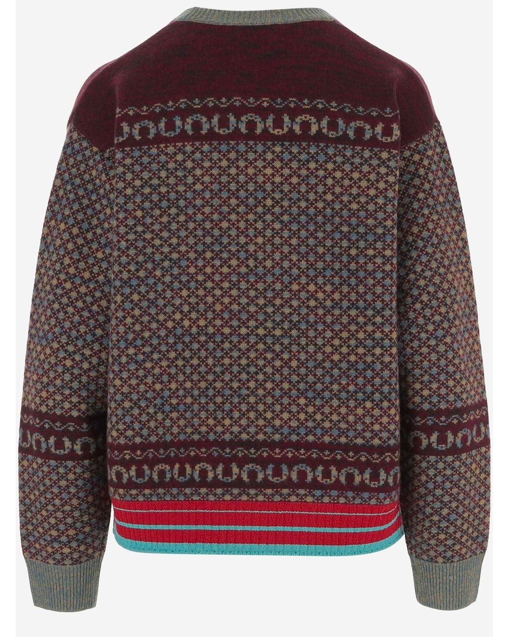 Dries Van Noten Gray Cashmere And Wool Geometric Pattern Sweater
