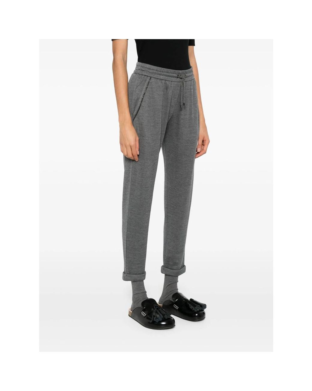 Brunello Cucinelli Gray Monili-Detail Track Pants