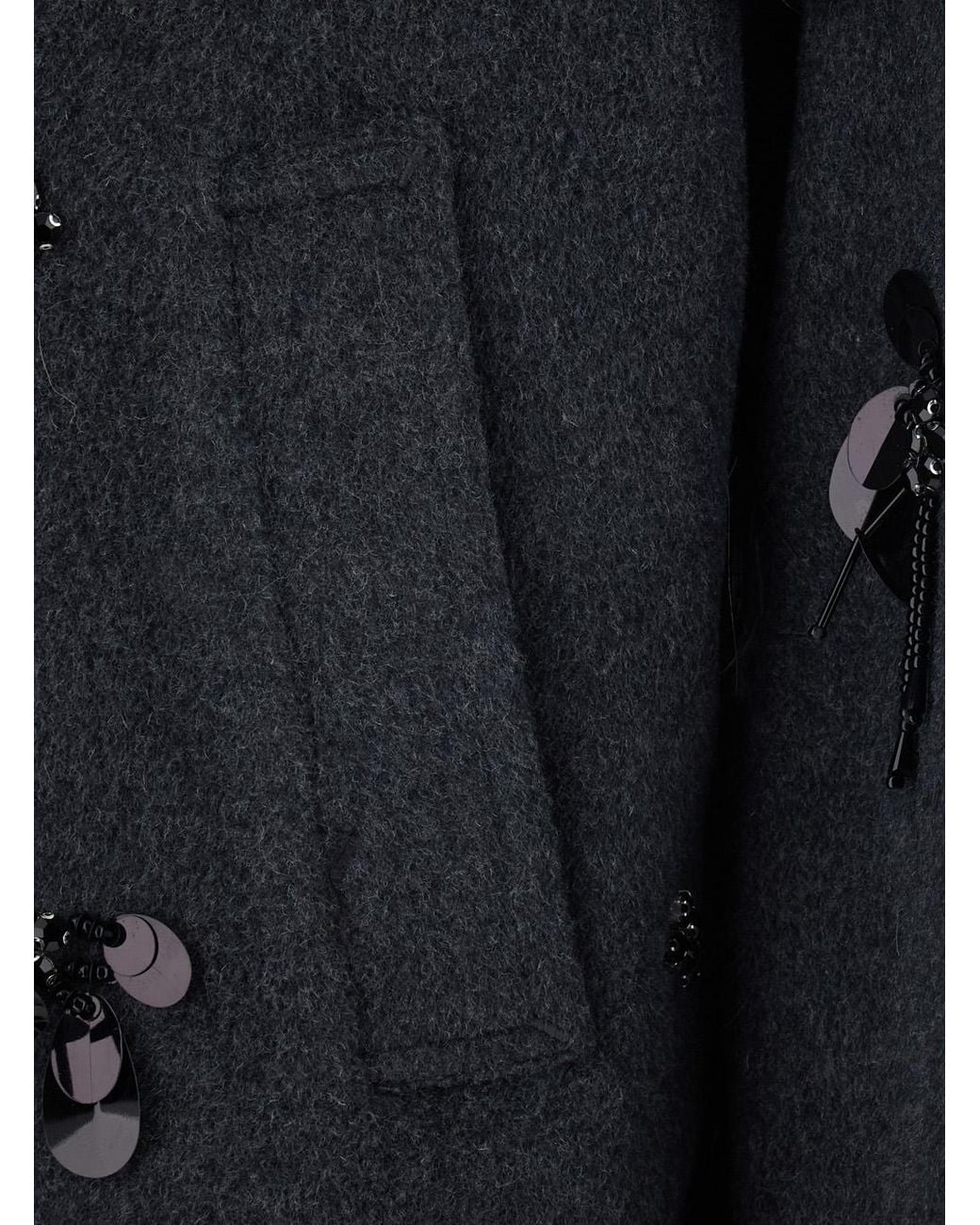 Jonathan Simkhai Black High-Neck Sequin Wool Blend Coat