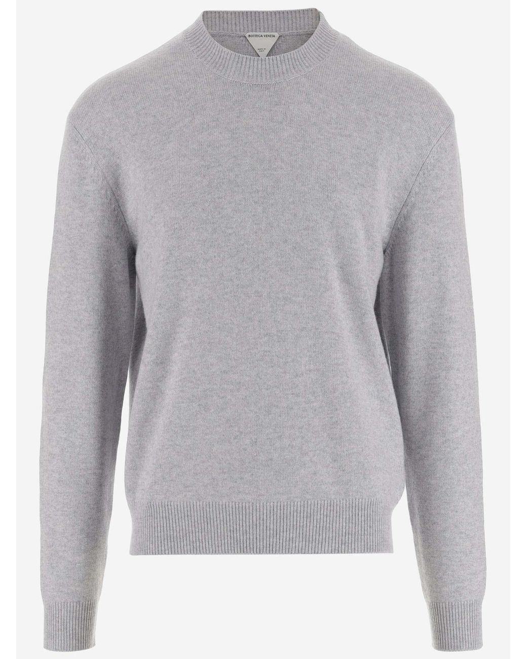 Bottega Veneta Gray Cashmere Sweater With Leather Detail for men