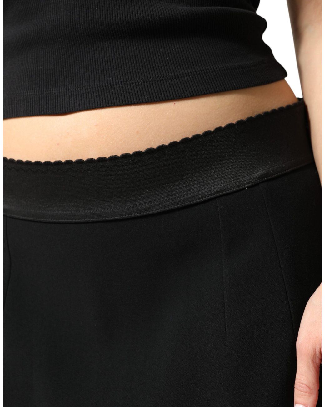 Dolce & Gabbana Black Mid Waist A-Line Knee Length Skirt