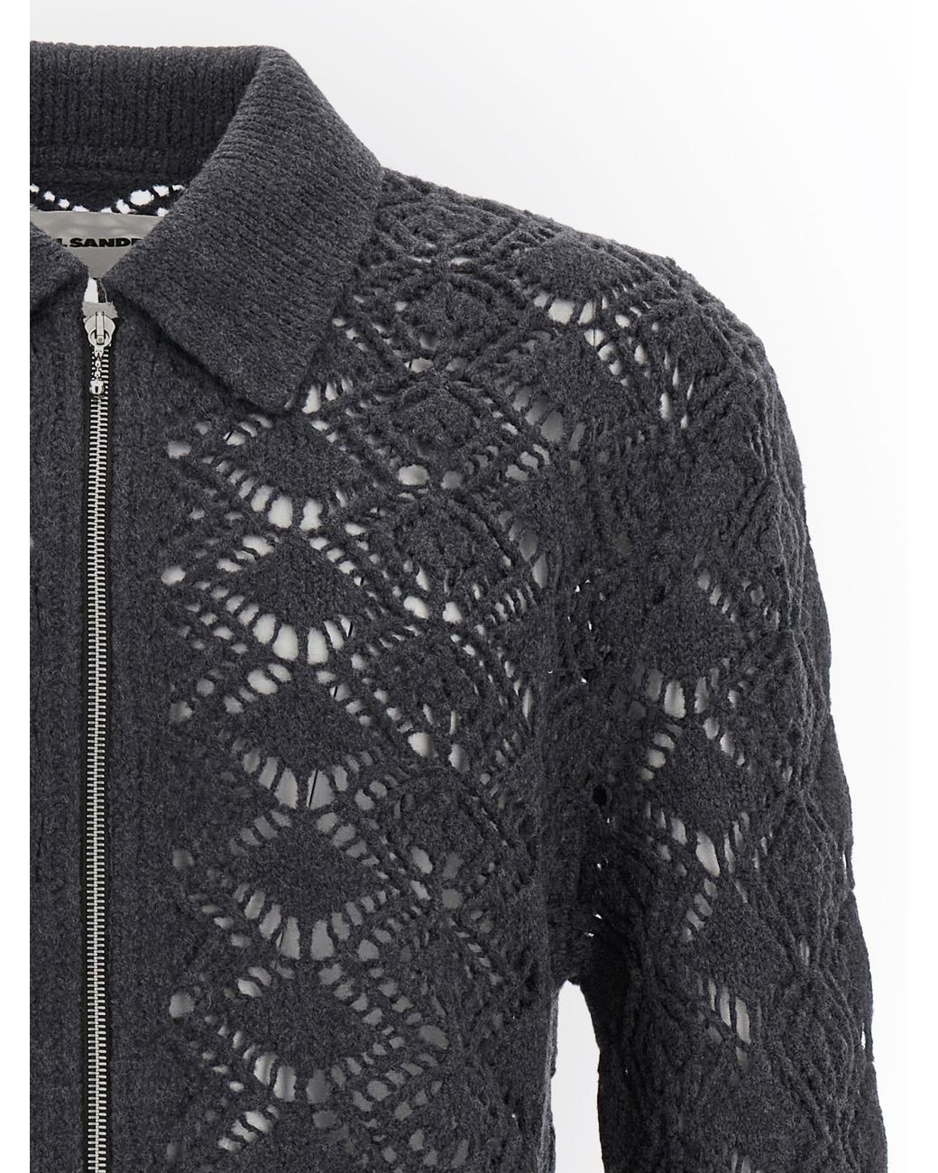 Jil Sander Black Openwork Wool Cardigan Virgin Sweater, Cardigans for men