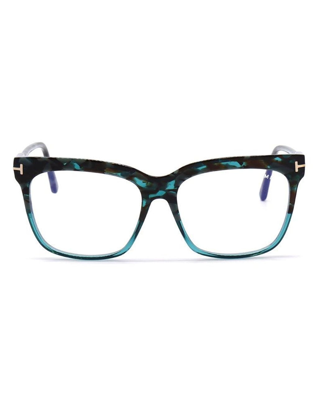 Tom Ford Blue Eyeglasses Square Full Rim, Shiny Frame And Light Block Lenses Lens Ft5768-B056