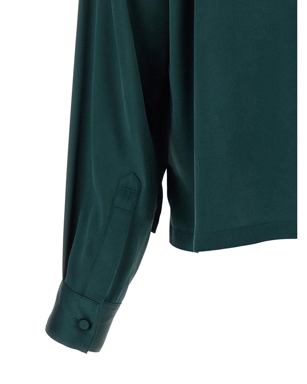 Tom Ford Green Silk Satin V-Neck Polo Shirt