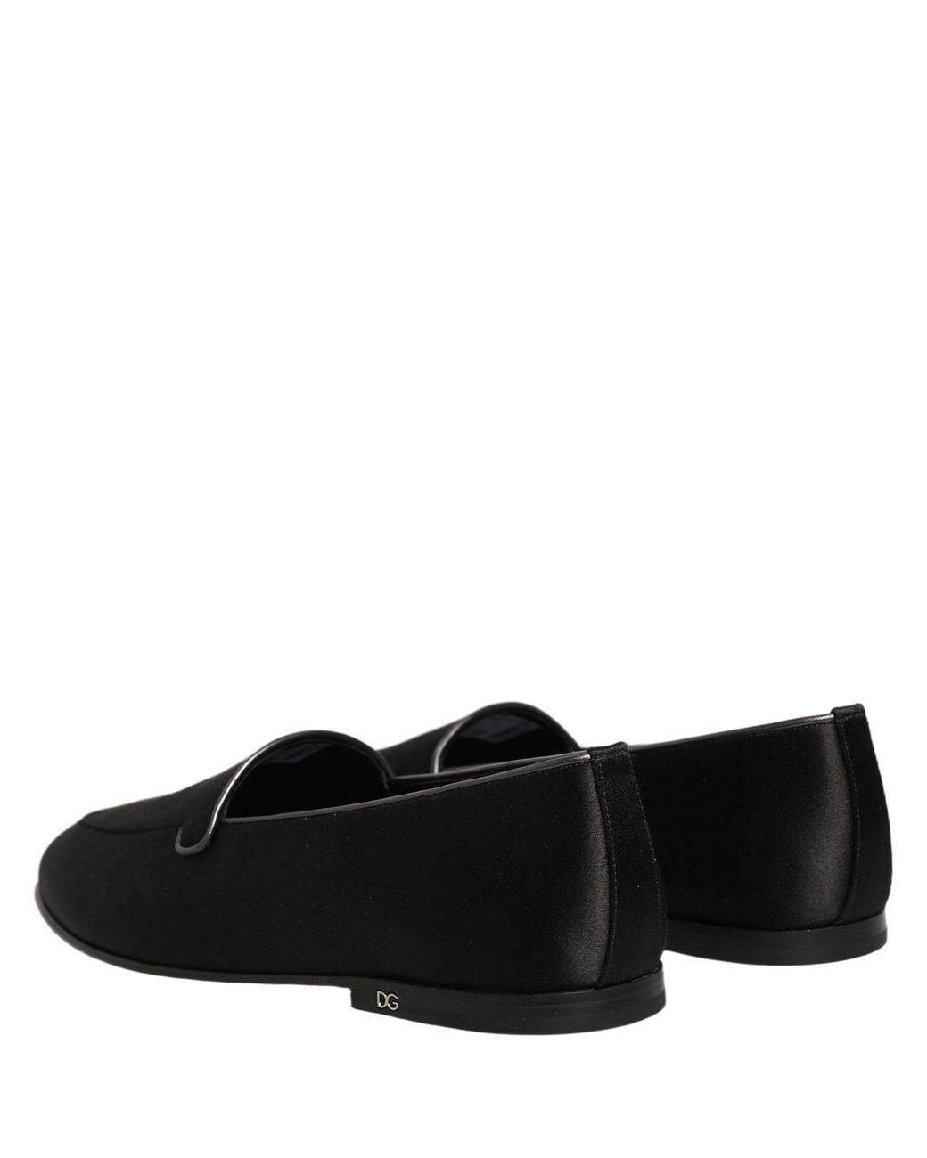 Dolce & Gabbana Black Satin Logo Slip On Flats Loafers Shoes Leather for men
