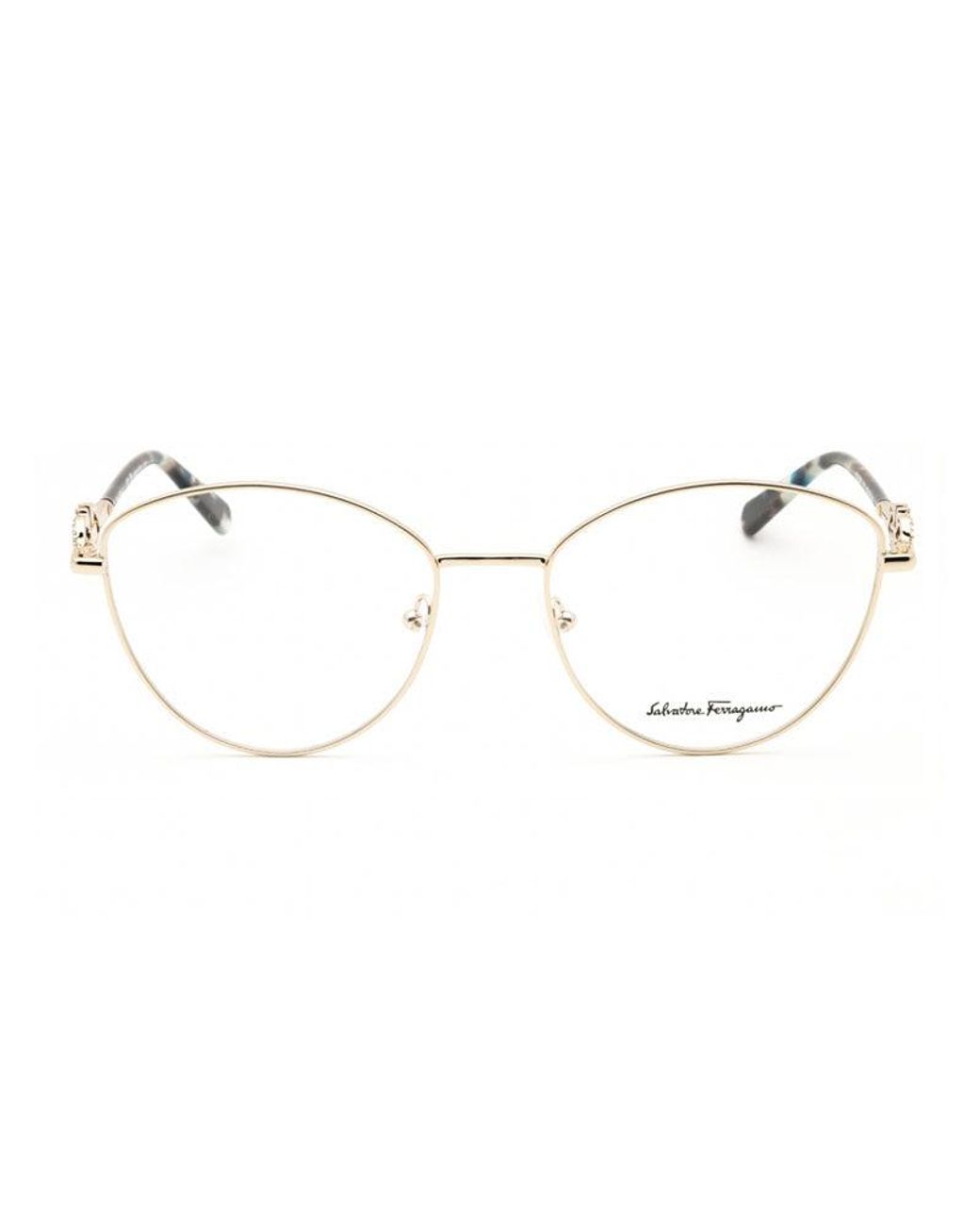 Ferragamo Metallic Salvatore Eyeglasses Cat Eye Full Rim, Light Frame And Clear Demo Lenses Lens Sf2220R712