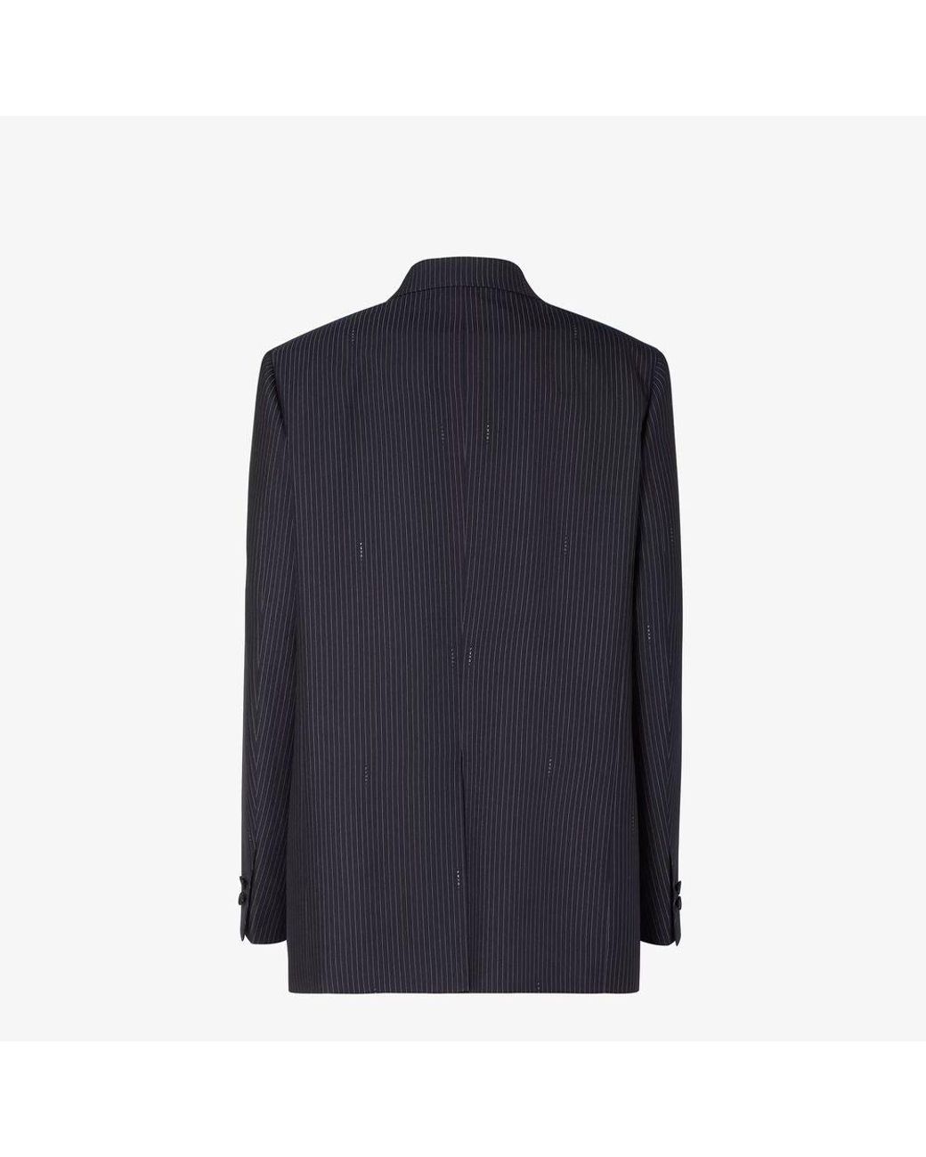 Fendi Blue Fendi Double-Breasted Pinstriped Wool Blazer