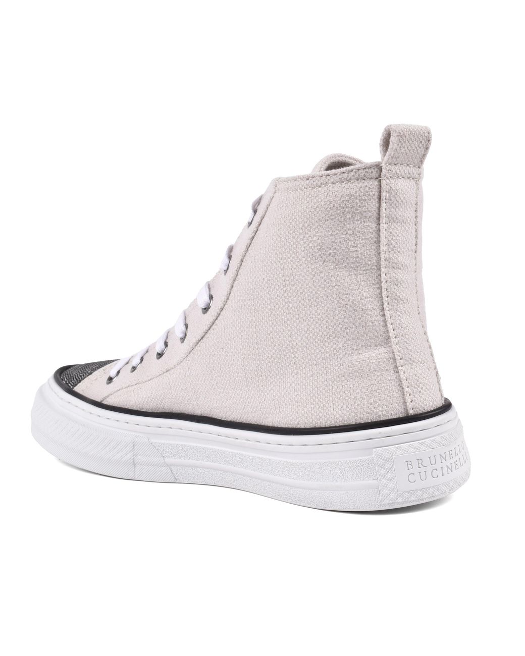 Brunello Cucinelli Metallic Birch Cotton Linen High Top Sneakers