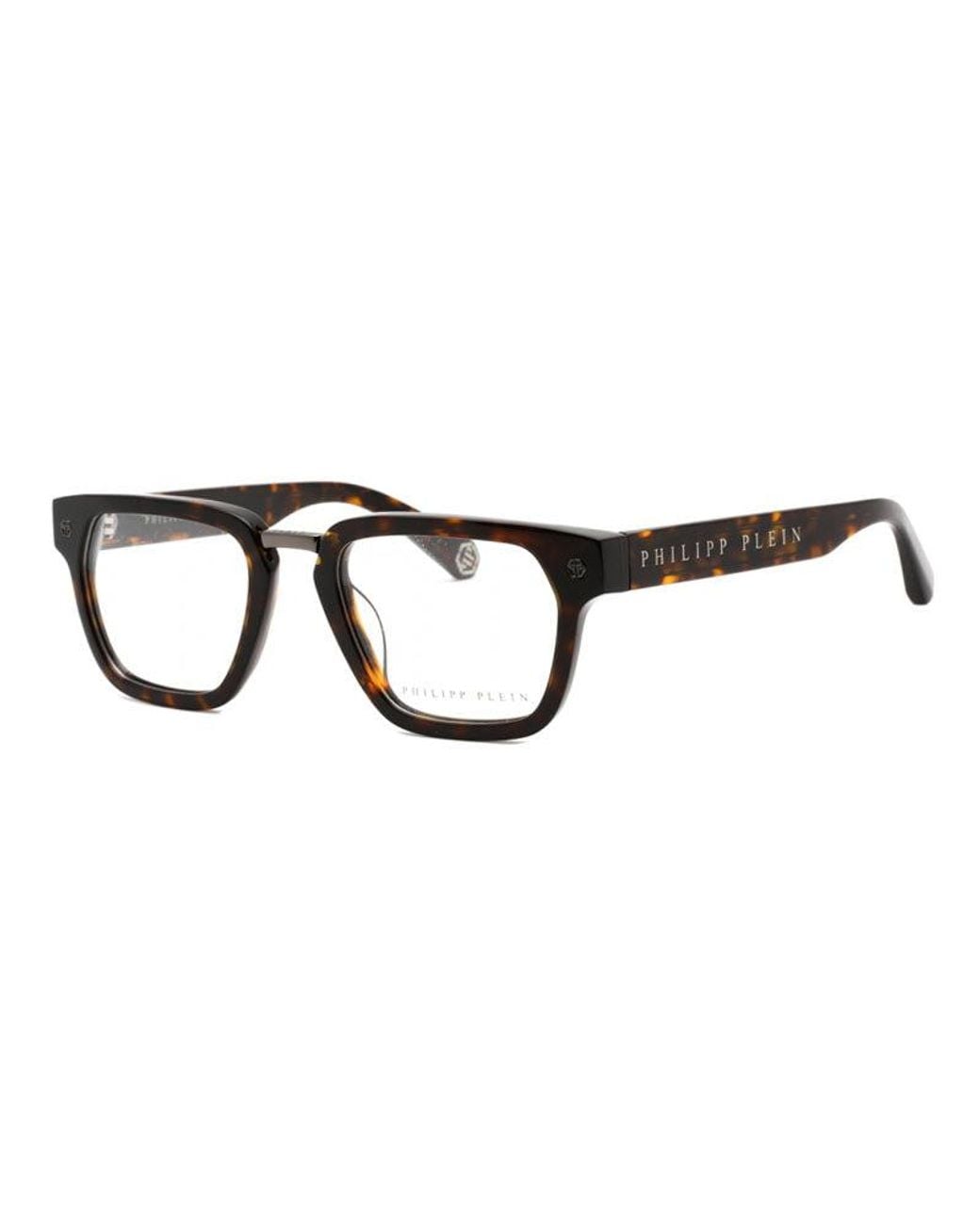 Philipp Plein Black Eyeglasses Rectangle Full Rim, Shiny Dark Havana Frame And Clear Demo Lenses Lens Vpp055W0722 Sunglasses for men