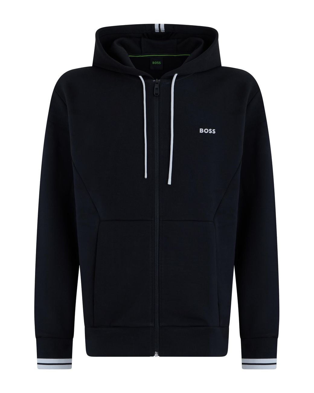 Boss Blue Hooded Zip-Up Sweatshirt Cotton for men