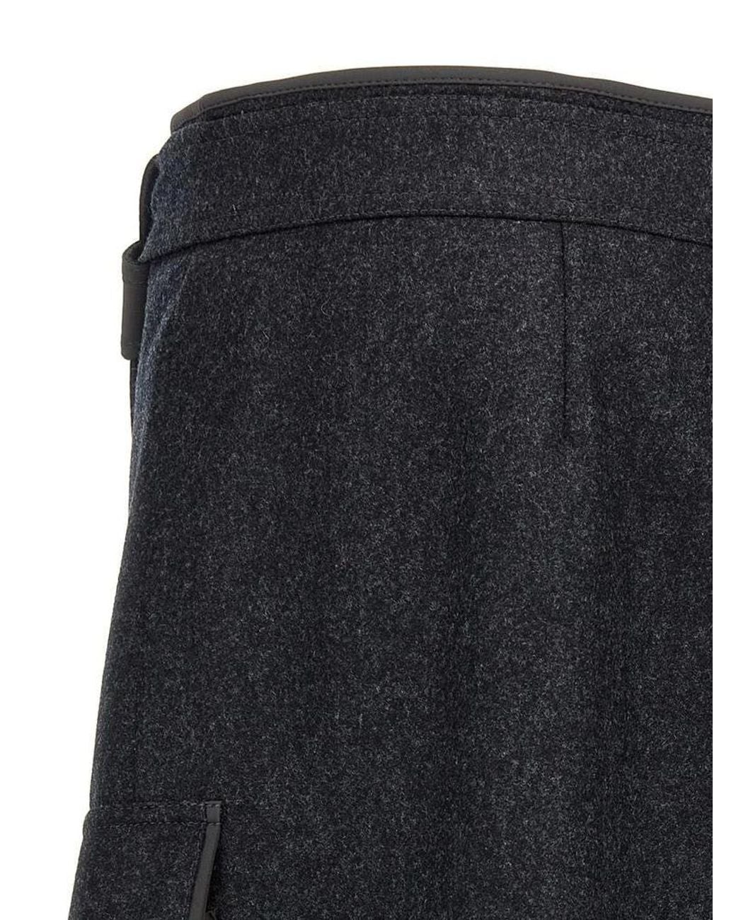 Brunello Cucinelli Black Charcoal Wool Wrap Skirt
