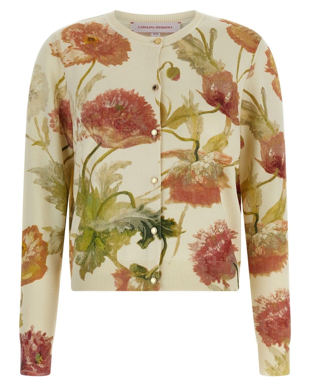 Carolina Herrera Green Floral-Print Cotton-Silk Cardigan
