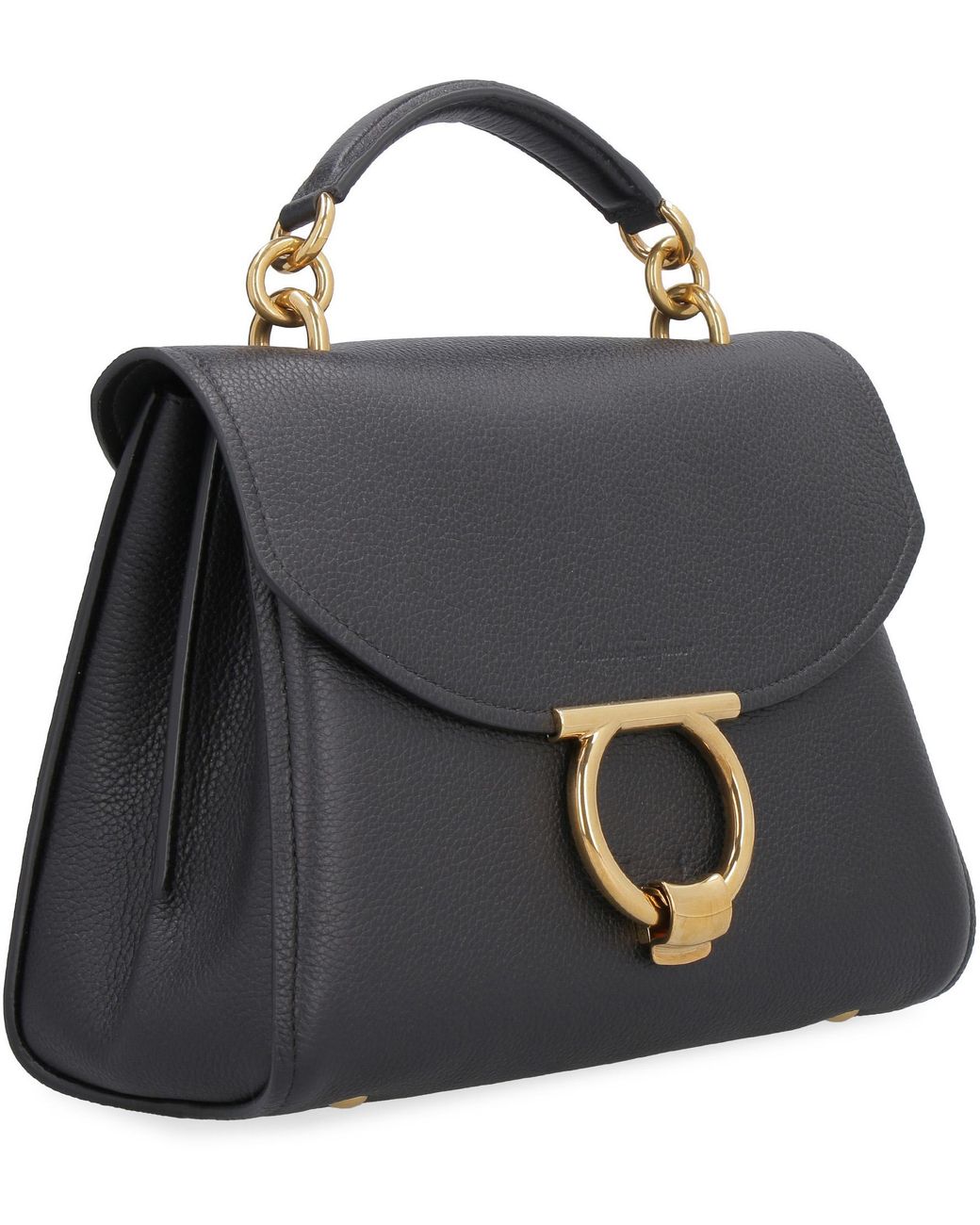 Ferragamo Black Gancini Pebbled Leather Handbag