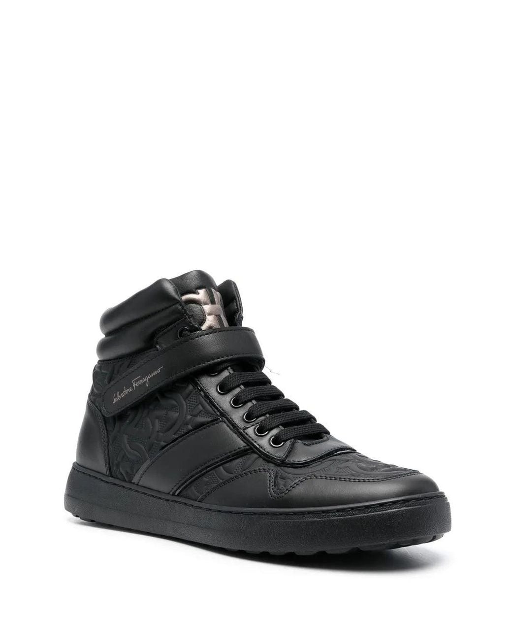 Ferragamo Black Embossed Hi-Top Sneakers for men