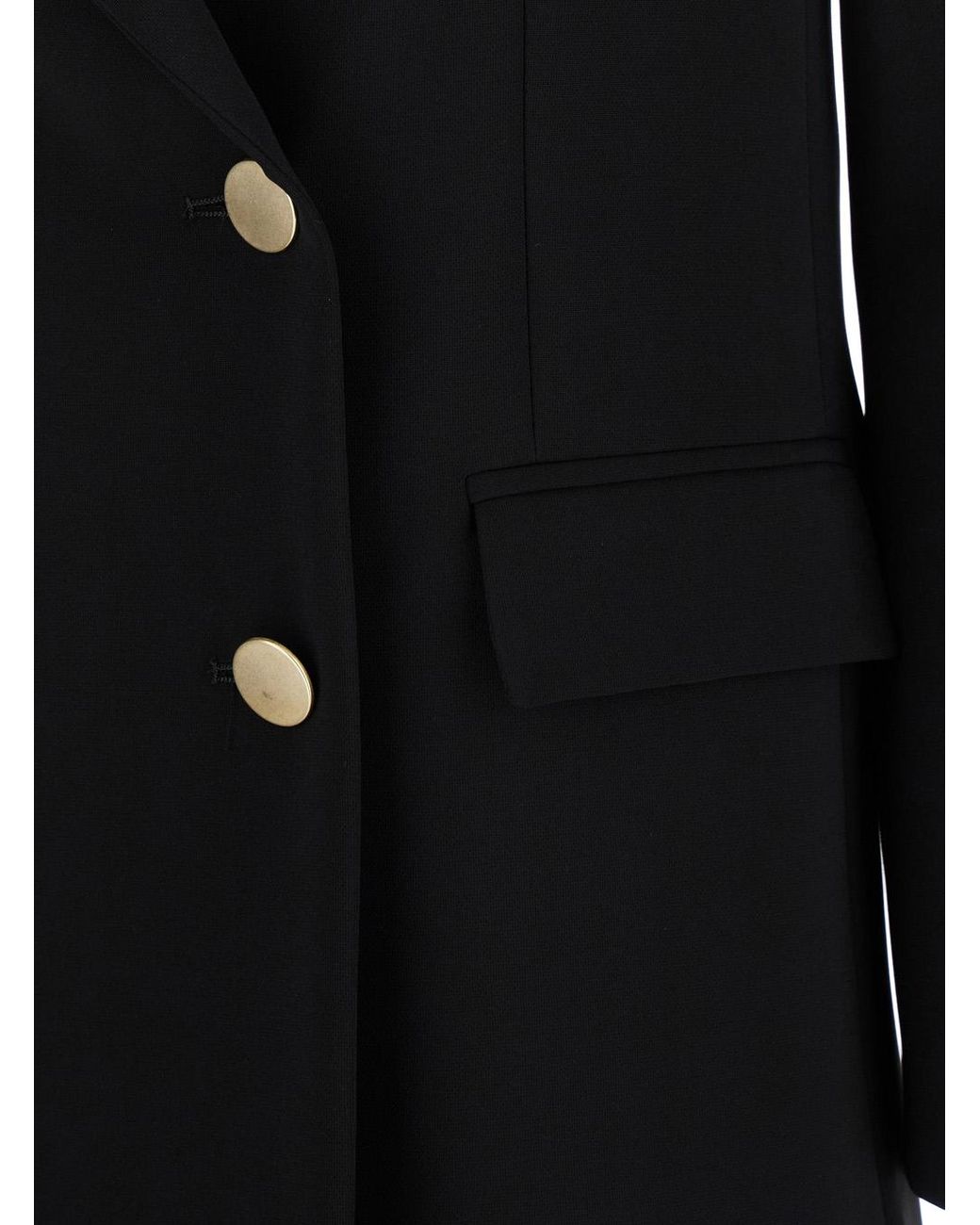 Le Plain Black Double-Breasted Jacket With Golden Buttons