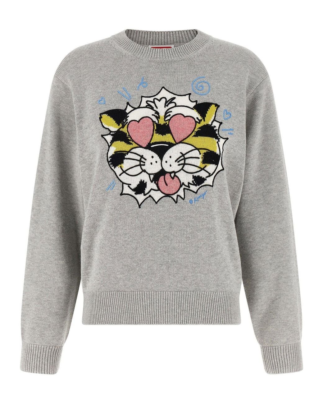 Tiger Blend In KENZO Intarsia Tiger Embroidery Sweater in Gray | Lyst