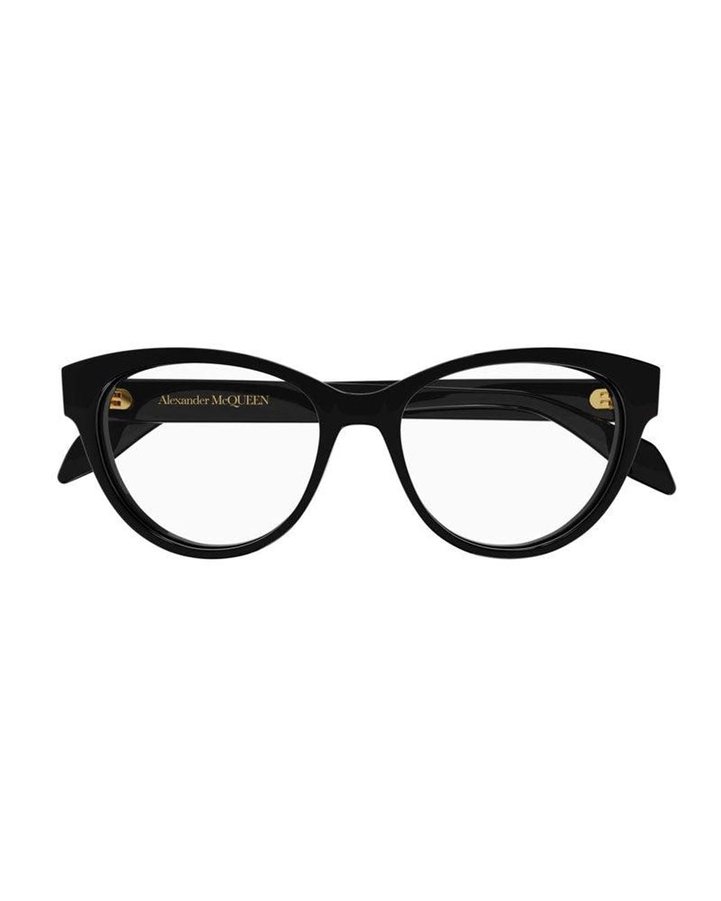 McQueen Black Eyeglasses Cat Eye Full Rim, Shiny Frame And Clear Demo Lens Am0359O001 Default Title