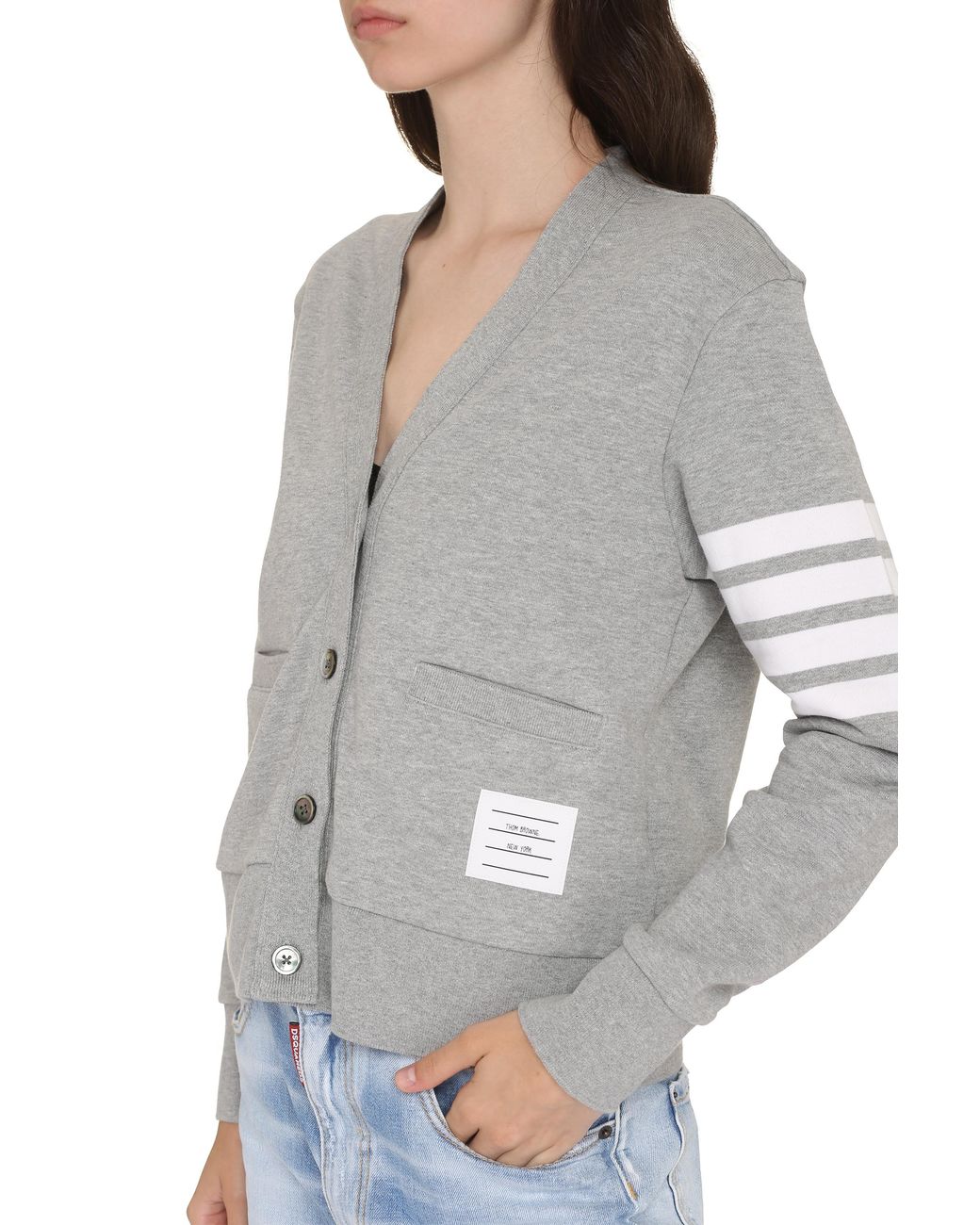 Thom Browne Gray Logo Cotton Cardigan Cardigans