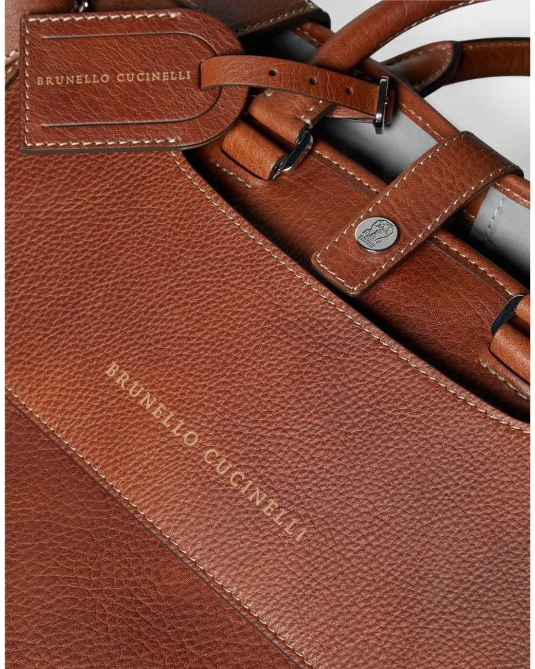 Brunello Cucinelli Brown Leather Briefcase Bag for men
