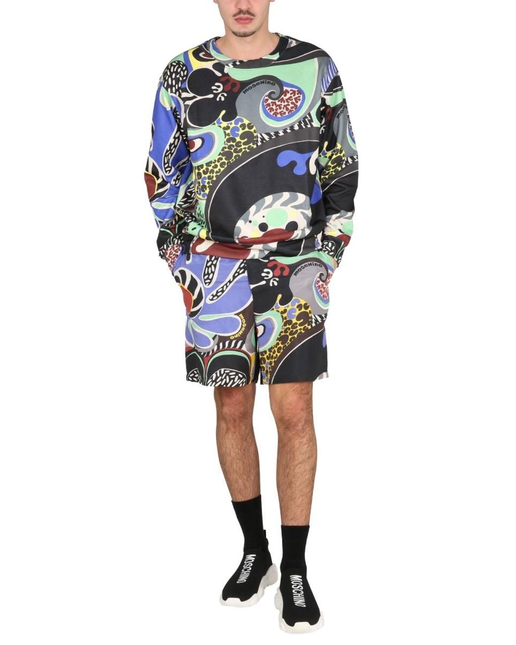Moschino Blue Psychedelic Print Sweatshirt Polyester Cotton Sweatshirts for men