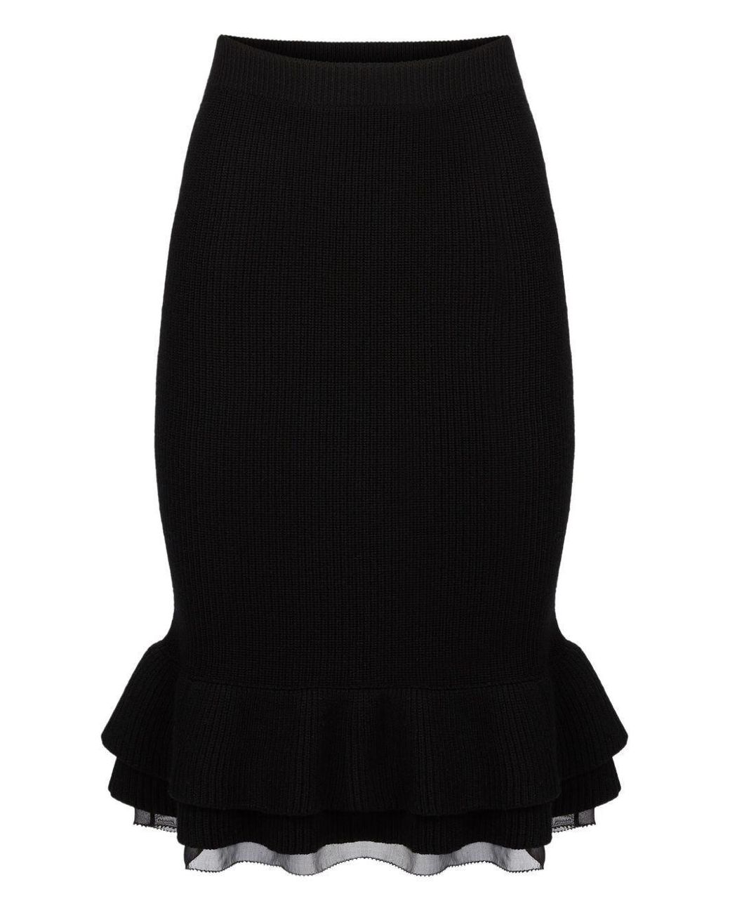 Nina Ricci Black Skirt Ribbed Virgin Wool Midi
