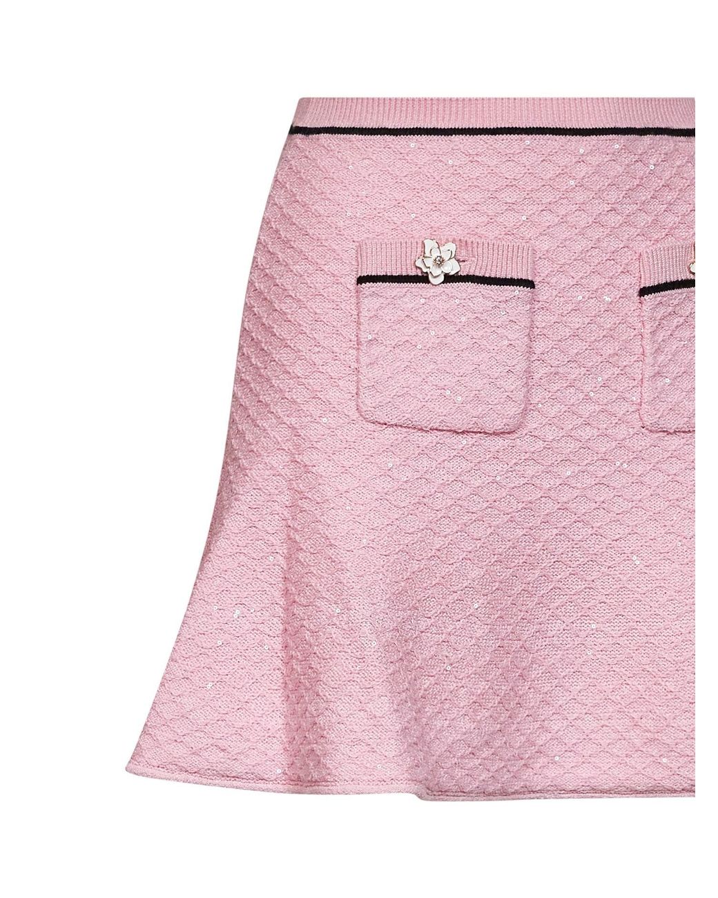 Self-Portrait Pink Self Portrait Sequin Knit Flared Mini Skirt