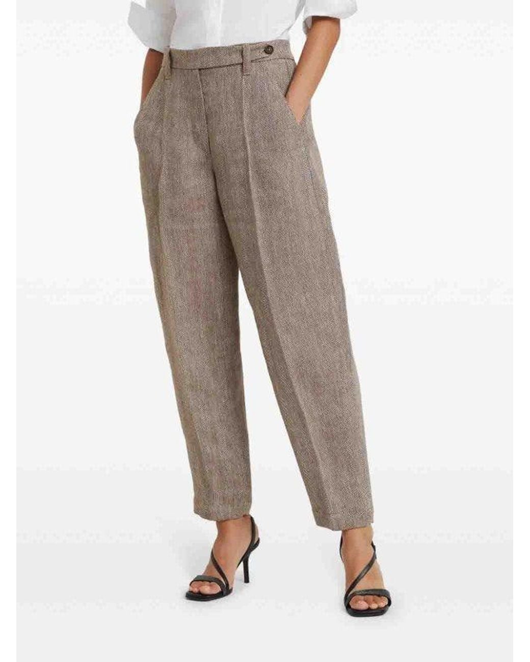 Brunello Cucinelli Gray Light Linen Tapered Trousers