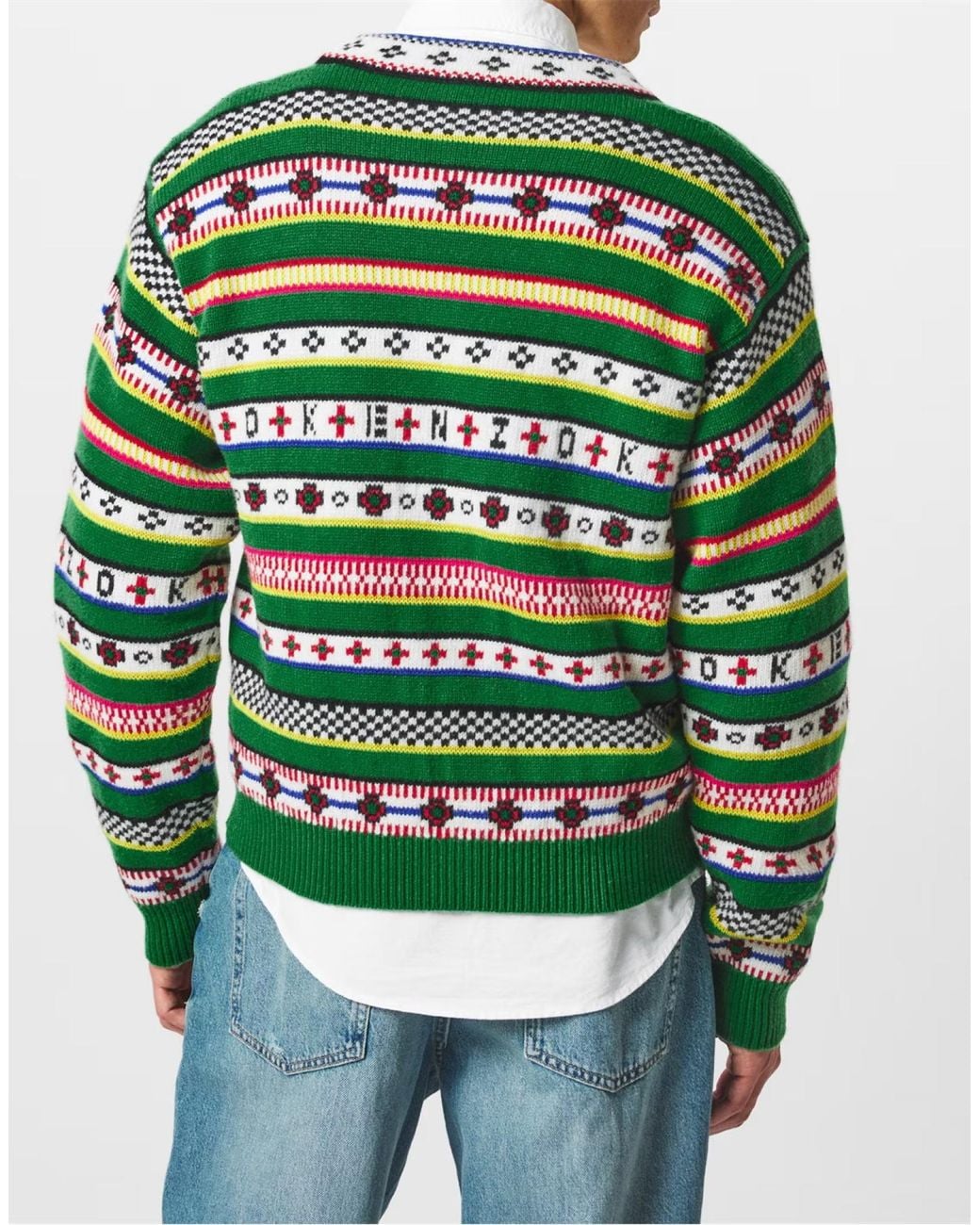 KENZO Green Fairisle Jacquard Cardigan Clothing Knitwear for men