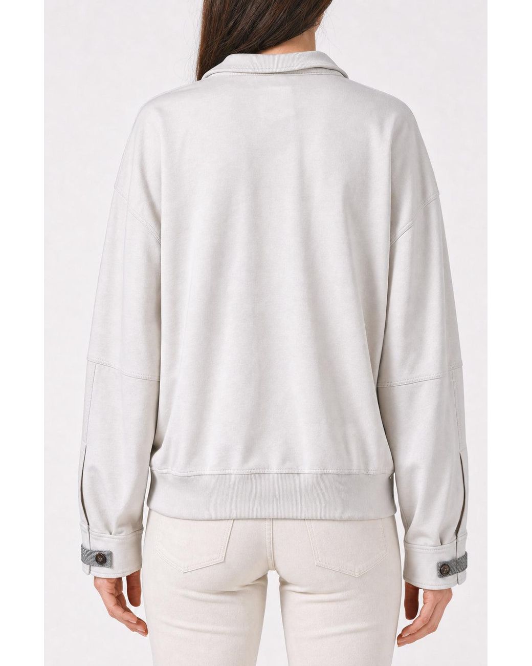 Brunello Cucinelli White Off Zip Up Sweater