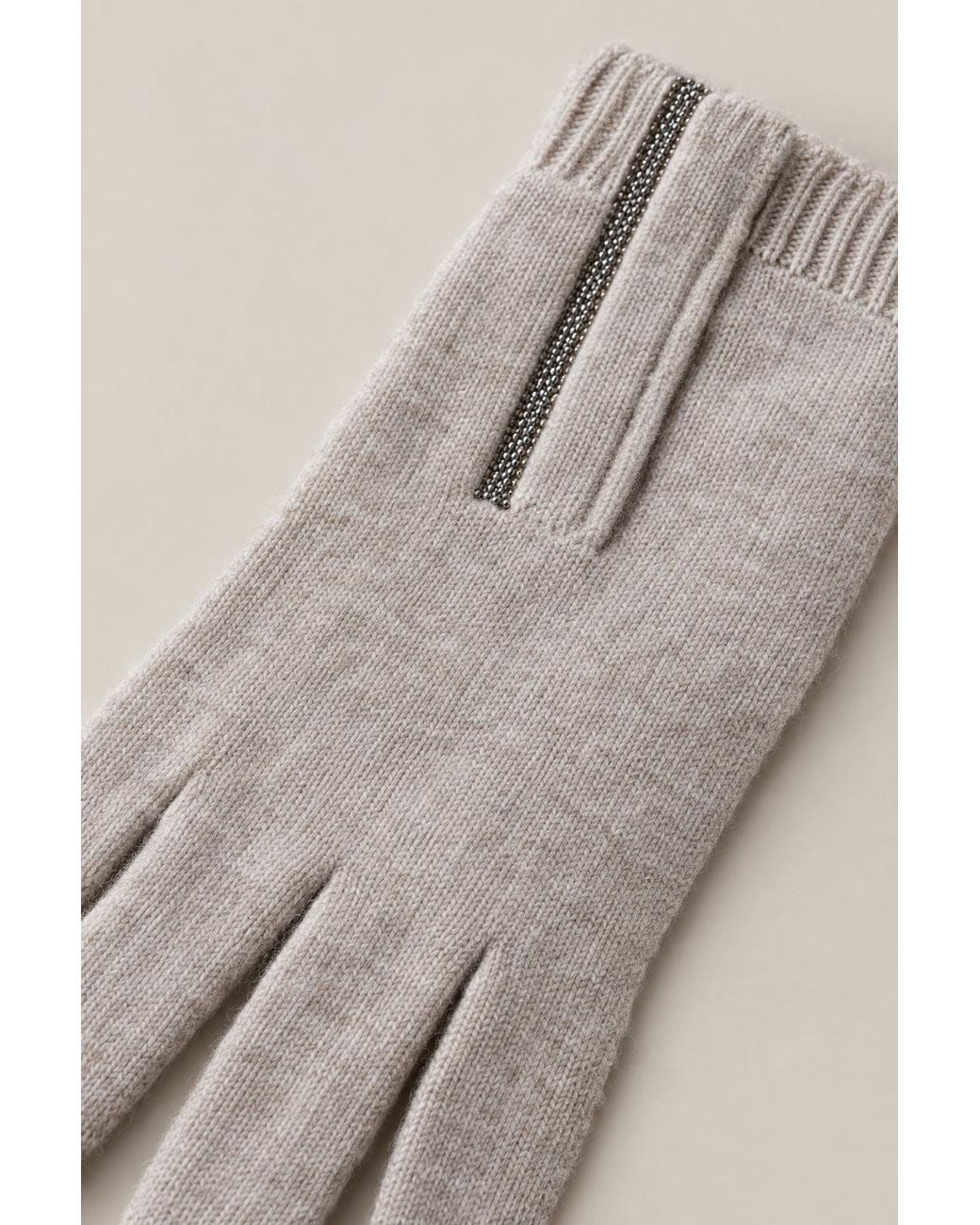 Brunello Cucinelli Natural Light Wool Knit Gloves