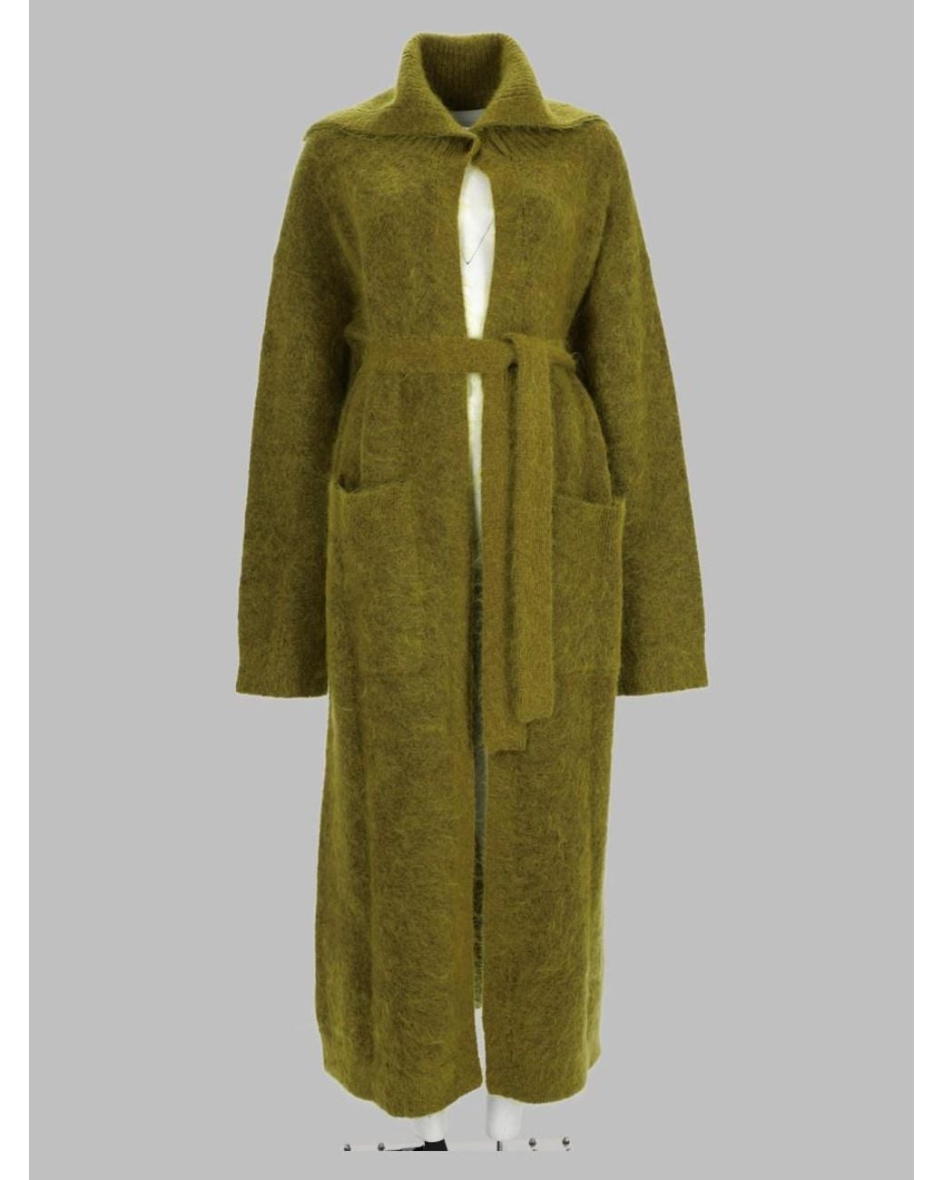 Ganni Green Long Wool And Mohair Cardigan Sweater