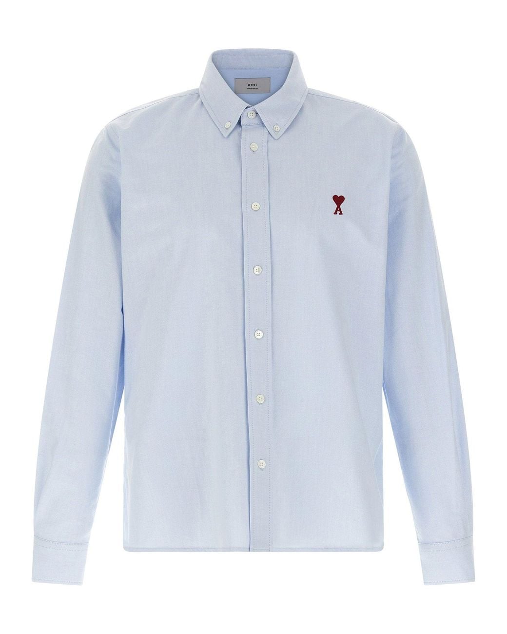AMI Blue Oxford Cotton With Logo Embroidery Shirt for men