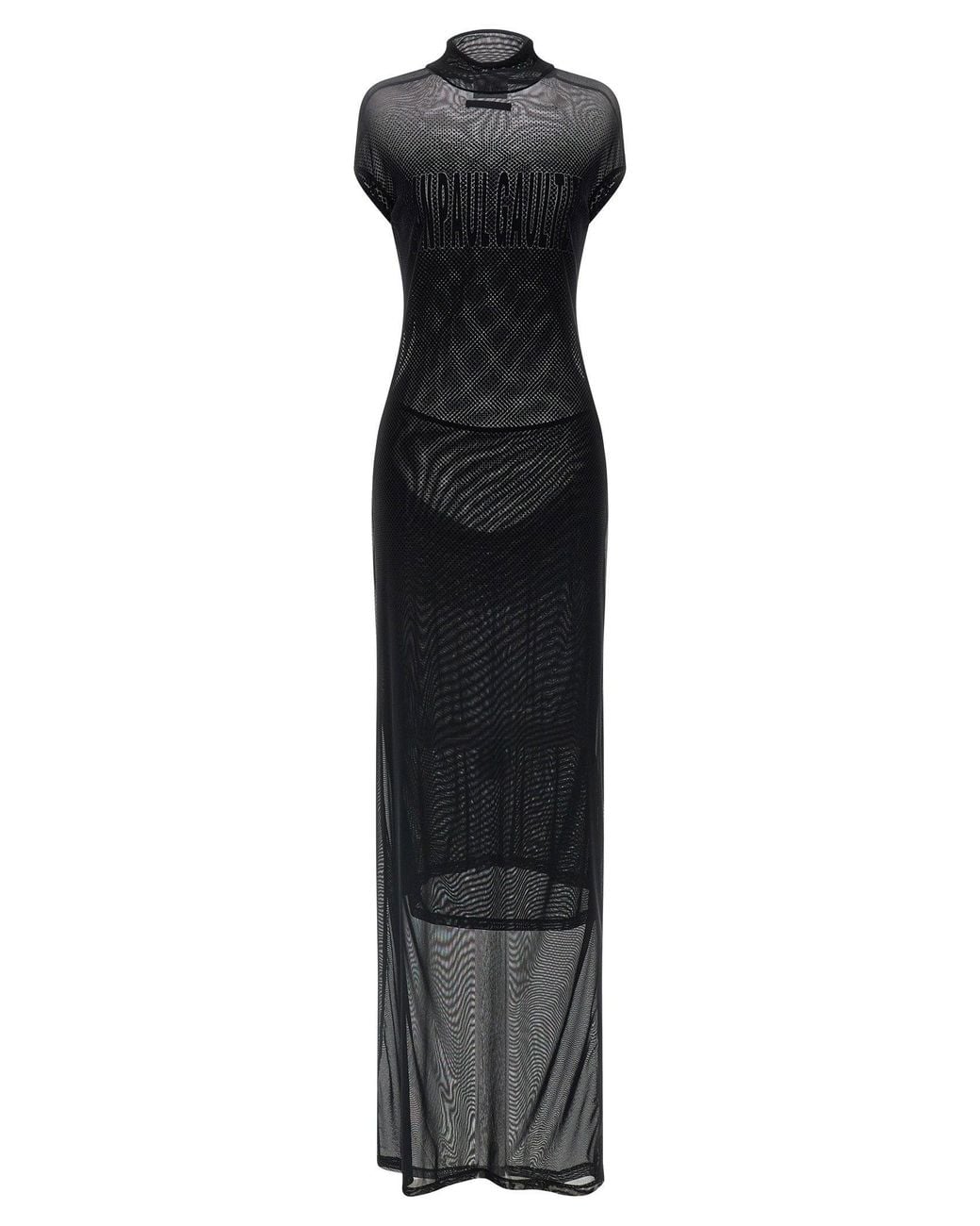 Jean Paul Gaultier Black Flocked Mesh Dress