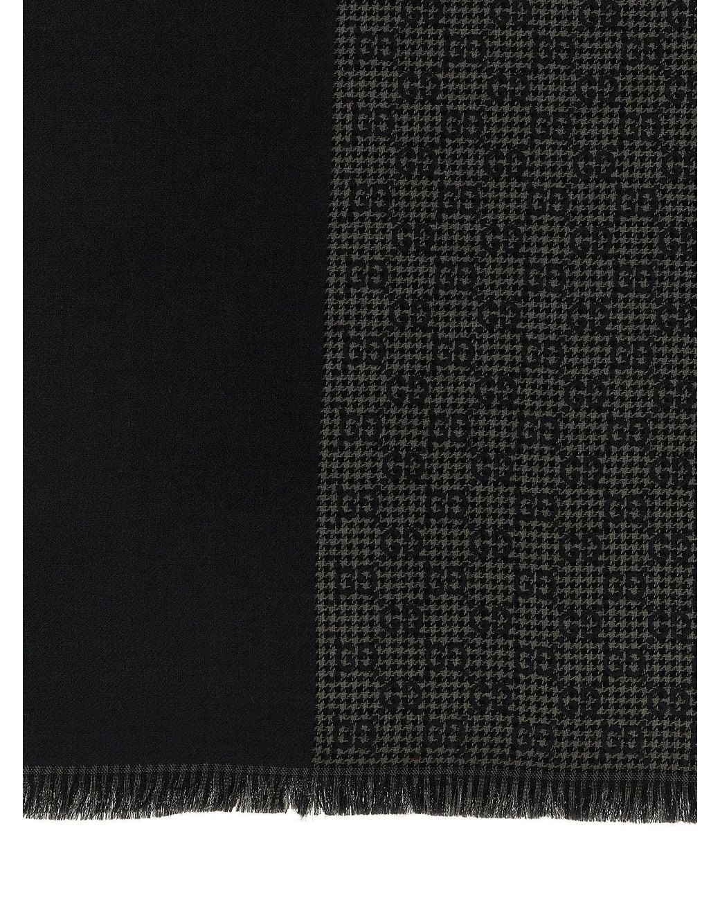 Gucci Black Gg Jacquard Wool-Silk Scarf