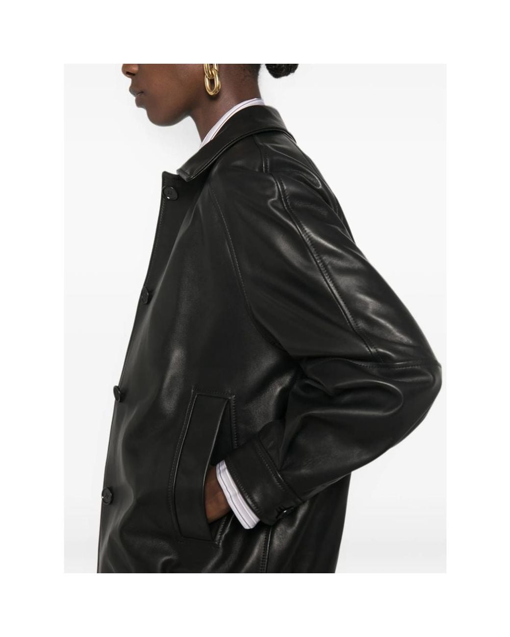 Salvatore Santoro Black Leather Jacket Lining: Acetate