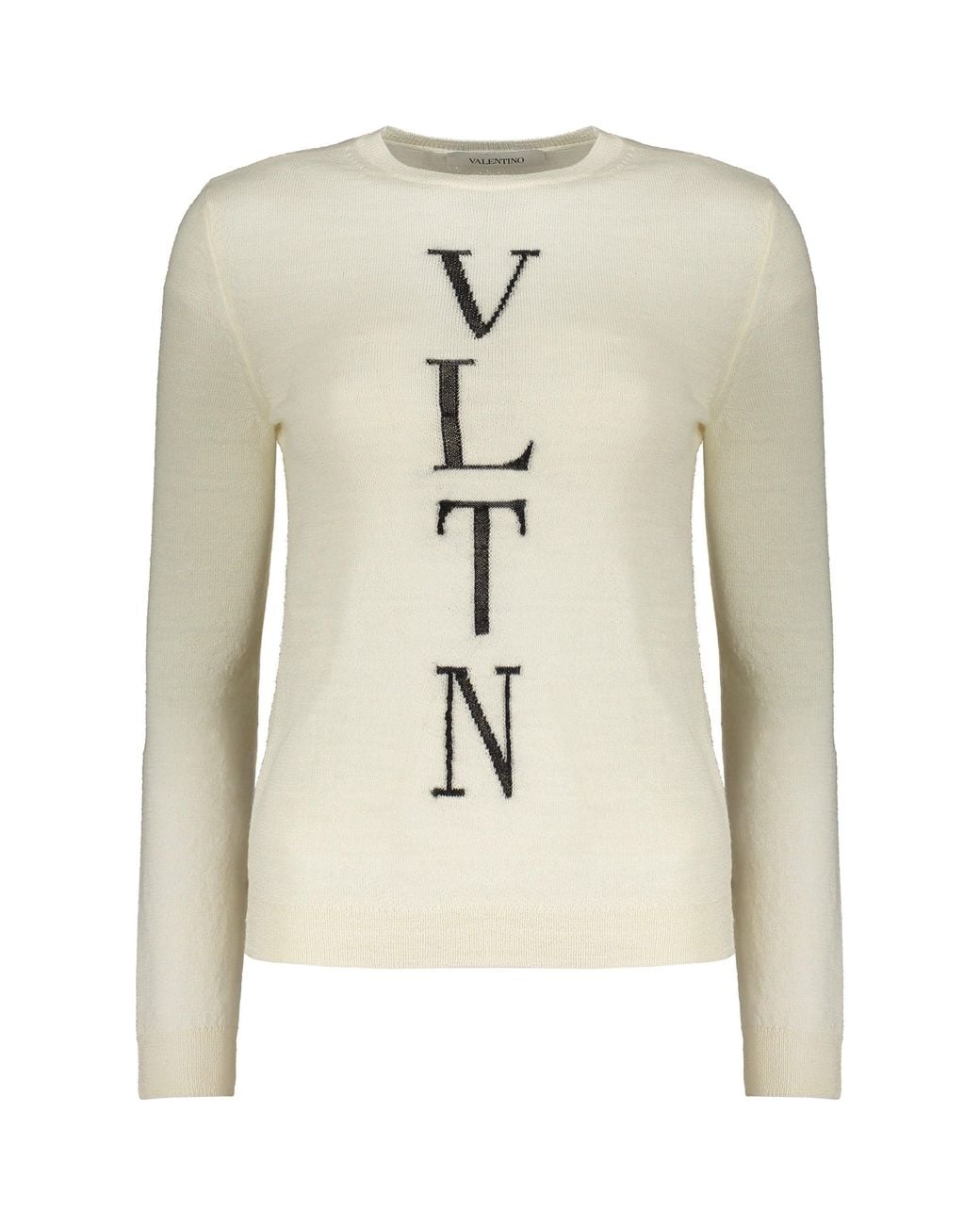 Valentino White Cream Wool Crewneck Sweater