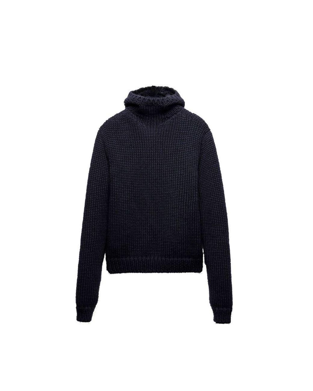 Prada Blue Wool Hooded Sweater for men