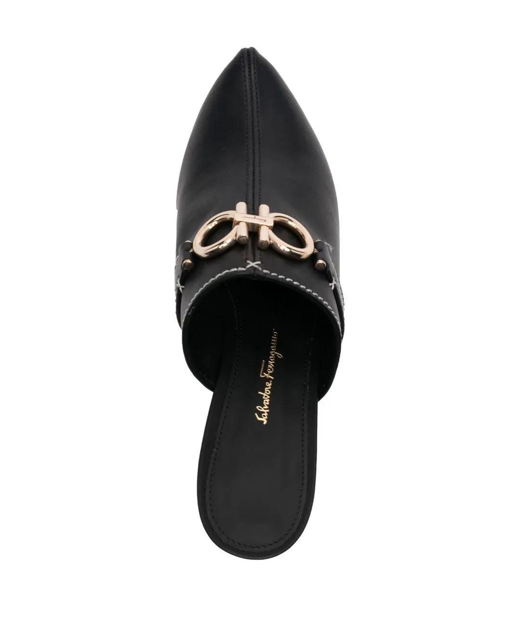Ferragamo Black Gancini Leather Mules