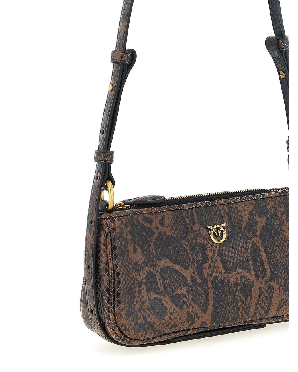 Pinko Black Python-Print Leather Shoulder Bag