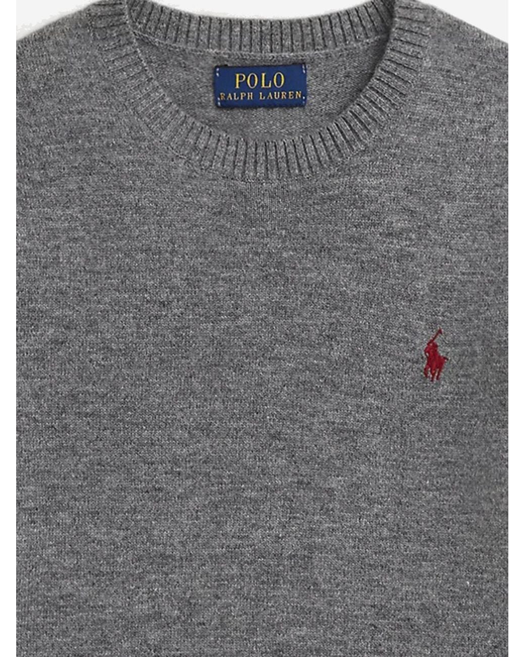 Polo Ralph Lauren Gray Wool Crewneck Sweater With Logo for men